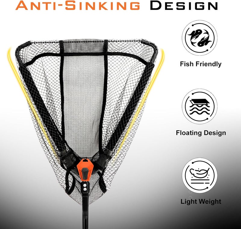 YVLEEN Floating Fishing Net Fish Landing Net - Upgraded Design Foldable & Lightweight Freshwater Fishing Landing Net, Ultra-Thin Rubber Fish Net Easy Catch and Release, Fishing Gifts for Men - Image 2